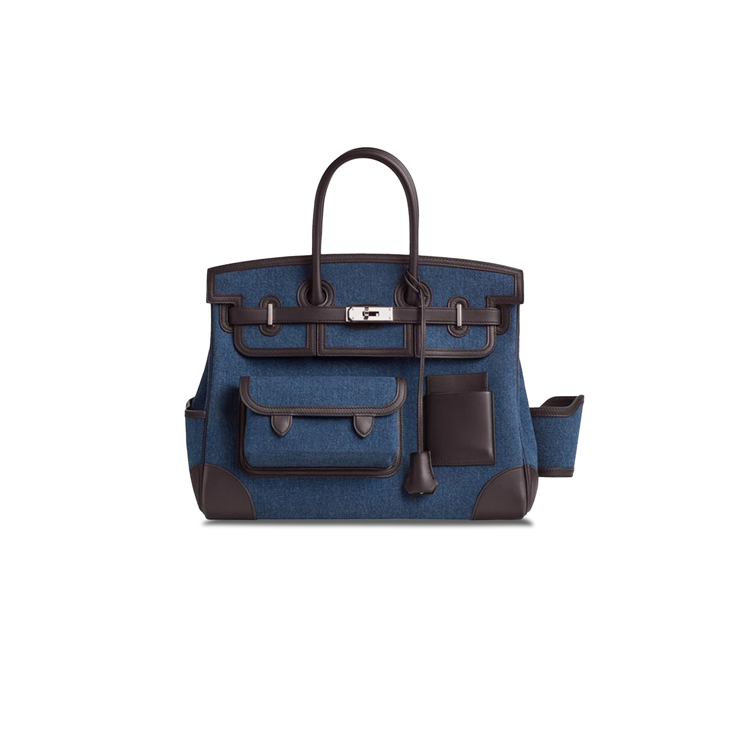 HERMES MASTER BIRKIN 25 CANVAS AND SWIFT LEATHER ROYAL BLUE SILVER BUCKLE BAG H079238CKAA (25*20*13cm)